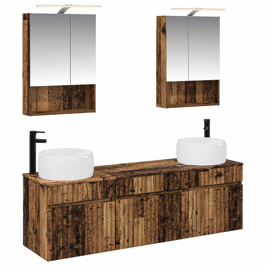 Badeværelsesskabsæt 5 pcs Gammelt træ 50 x 14,5 x 70 cm