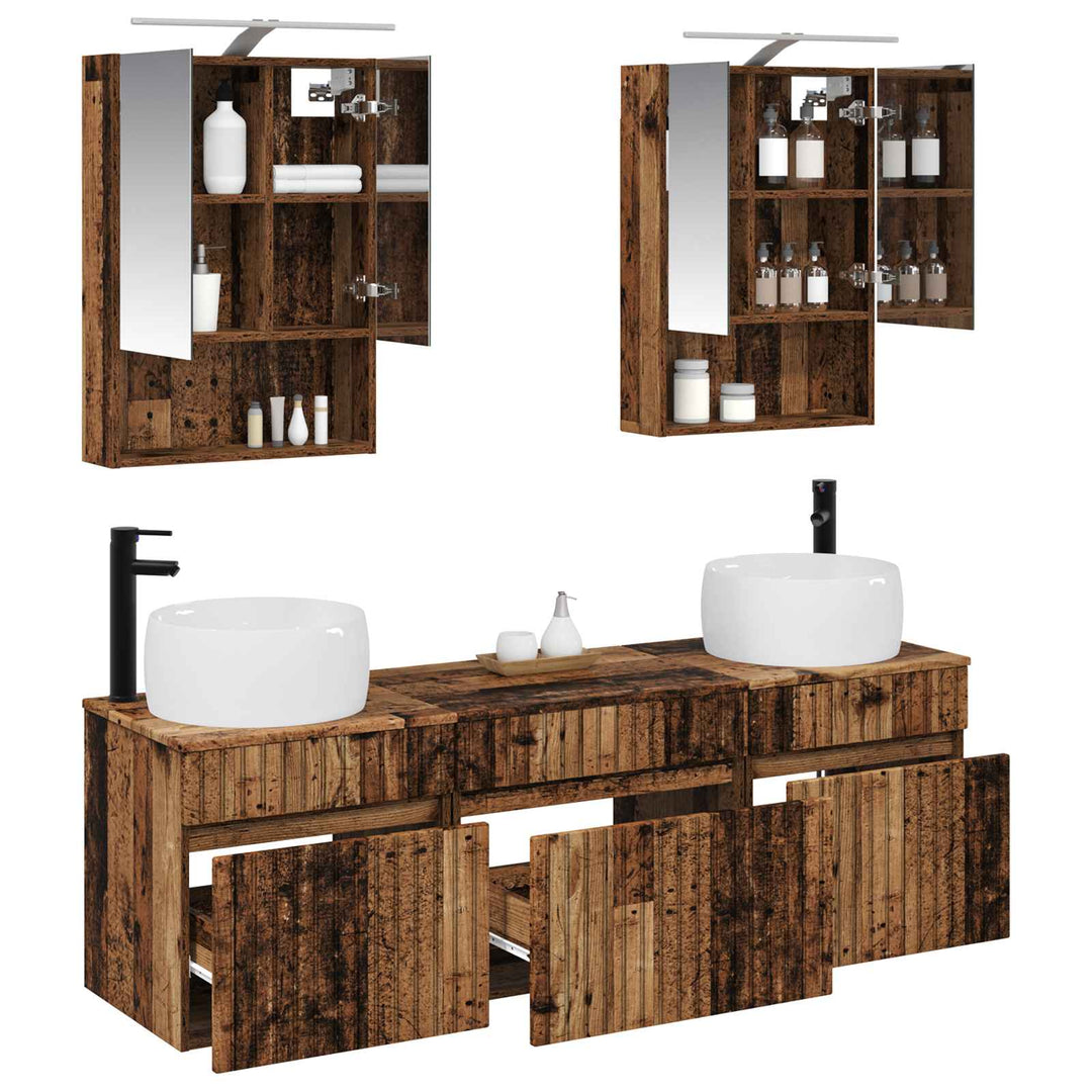 Badeværelsesskabsæt 5 pcs Gammelt træ 50 x 14,5 x 70 cm