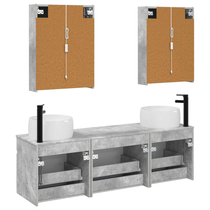 Badeværelsesskabsæt 5 pcs Betongrå 53 x 15,5 x 70 cm