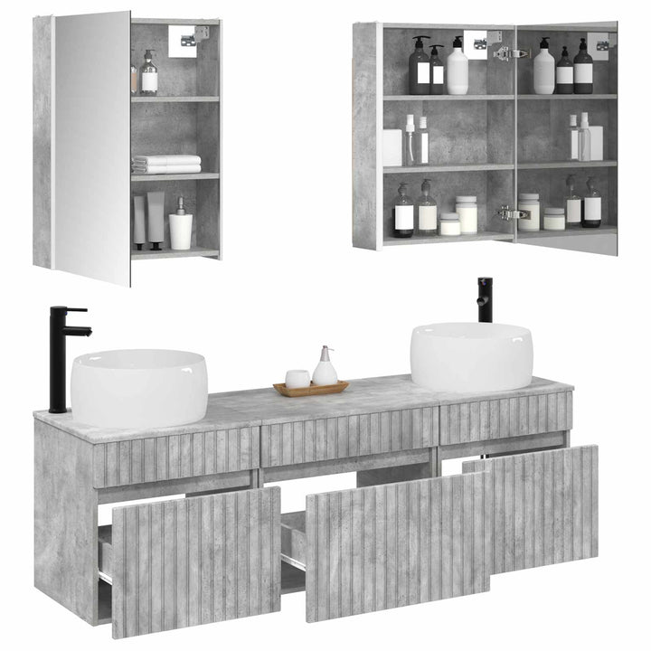 Badeværelsesskabsæt 5 pcs Betongrå 53 x 15,5 x 70 cm