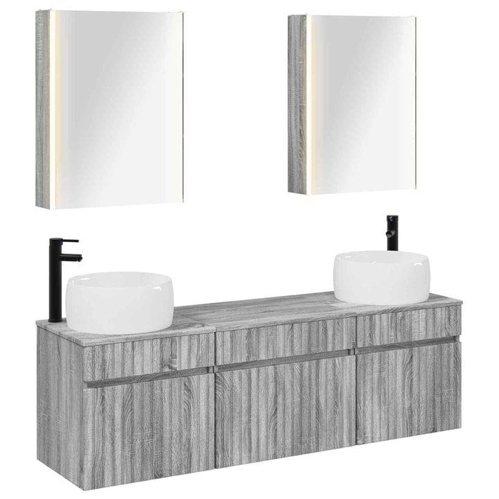 Badeværelsesskabsæt 5 pcs Grå Sonoma 53 x 15,5 x 70 cm