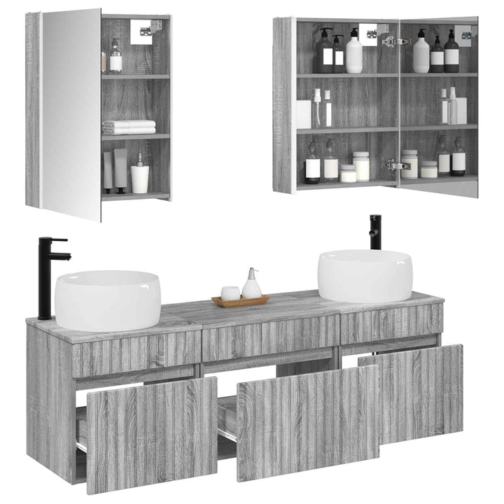 Badeværelsesskabsæt 5 pcs Grå Sonoma 53 x 15,5 x 70 cm