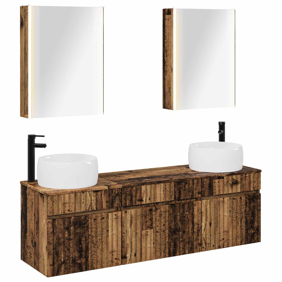 Badeværelsesskabsæt 5 pcs Gammelt træ 53 x 15,5 x 70 cm