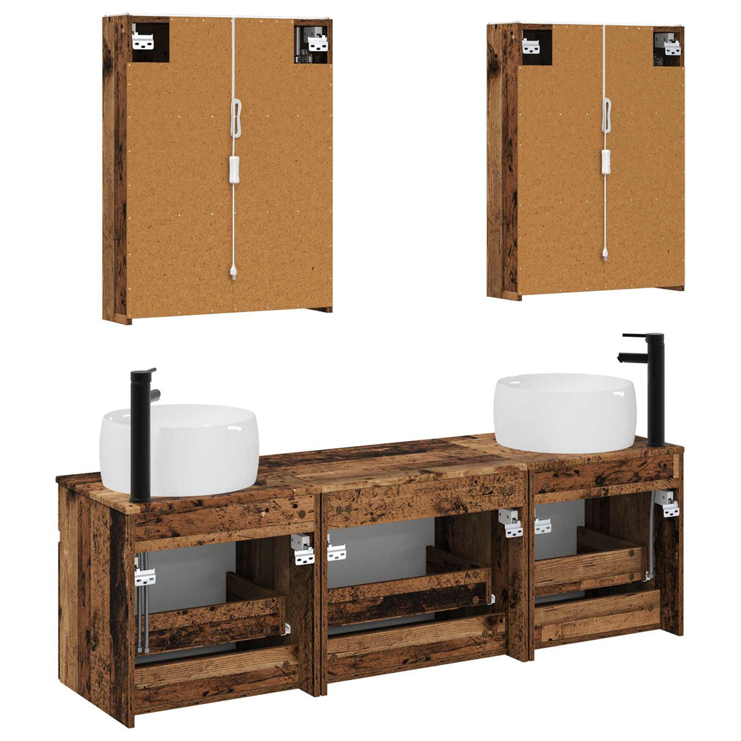 Badeværelsesskabsæt 5 pcs Gammelt træ 53 x 15,5 x 70 cm