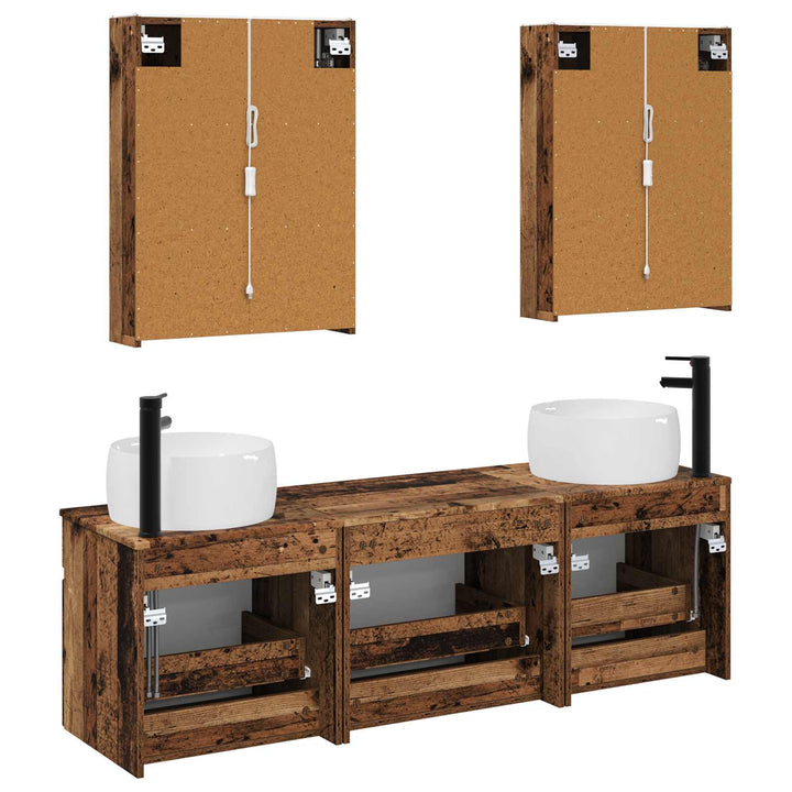 Badeværelsesskabsæt 5 pcs Gammelt træ 53 x 15,5 x 70 cm