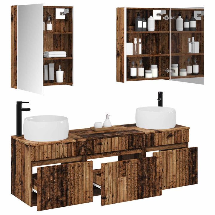 Badeværelsesskabsæt 5 pcs Gammelt træ 53 x 15,5 x 70 cm
