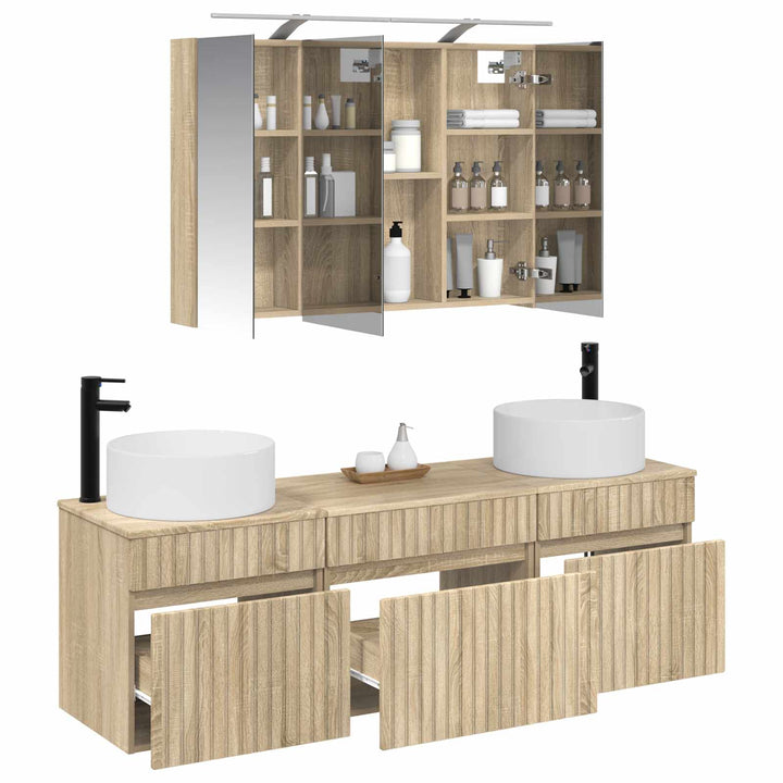 Badeværelsesskabsæt 4 pcs Sonoma-eg 100 x 14,5 x 70 cm