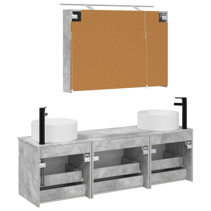 Badeværelsesskabsæt 4 pcs Betongrå 100 x 14,5 x 70 cm