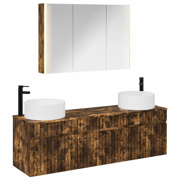 Badeværelsesskabsæt 4 pcs Røget eg 103,5 x 15,5 x 70 cm