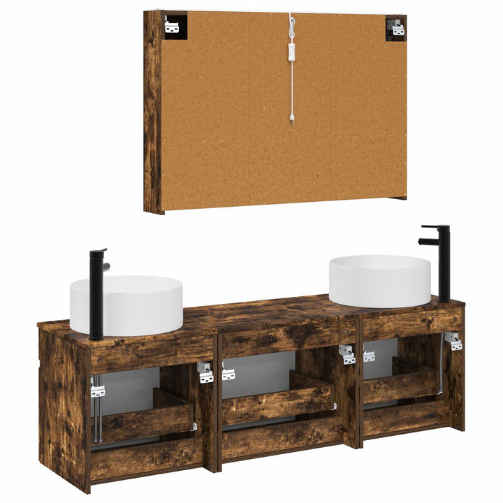 Badeværelsesskabsæt 4 pcs Røget eg 103,5 x 15,5 x 70 cm