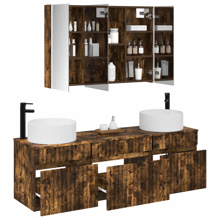 Badeværelsesskabsæt 4 pcs Røget eg 103,5 x 15,5 x 70 cm