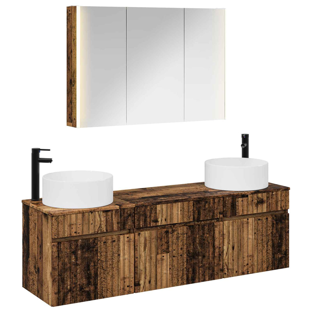 Badeværelsesskabsæt 4 pcs Gammelt træ 103,5 x 15,5 x 70 cm