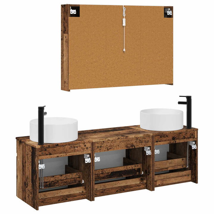 Badeværelsesskabsæt 4 pcs Gammelt træ 103,5 x 15,5 x 70 cm