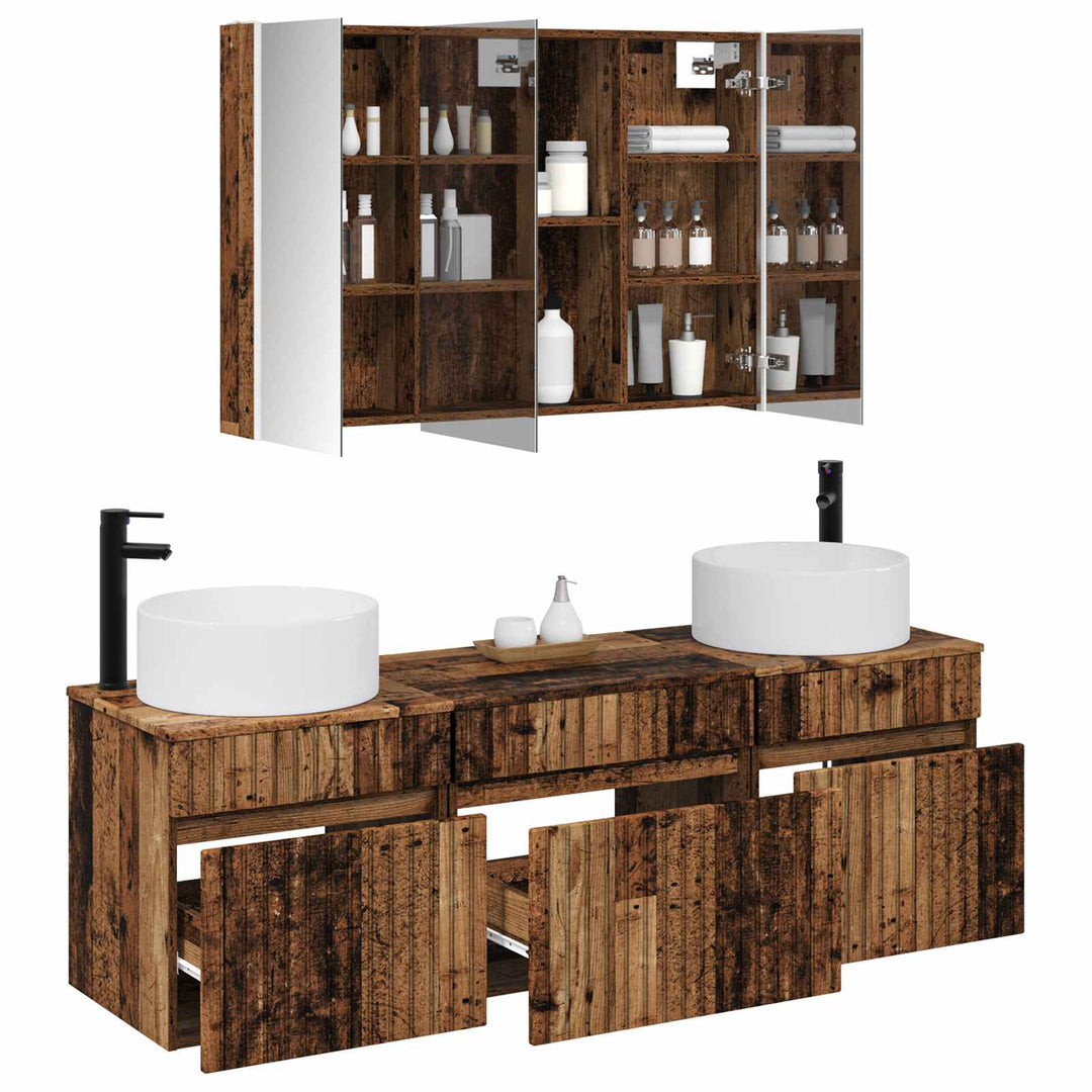 Badeværelsesskabsæt 4 pcs Gammelt træ 103,5 x 15,5 x 70 cm