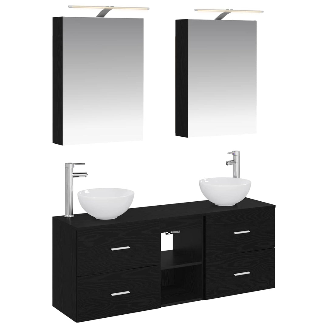 Badeværelsesskabsæt 5 pcs Sort eg 50 x 14,5 x 70 cm
