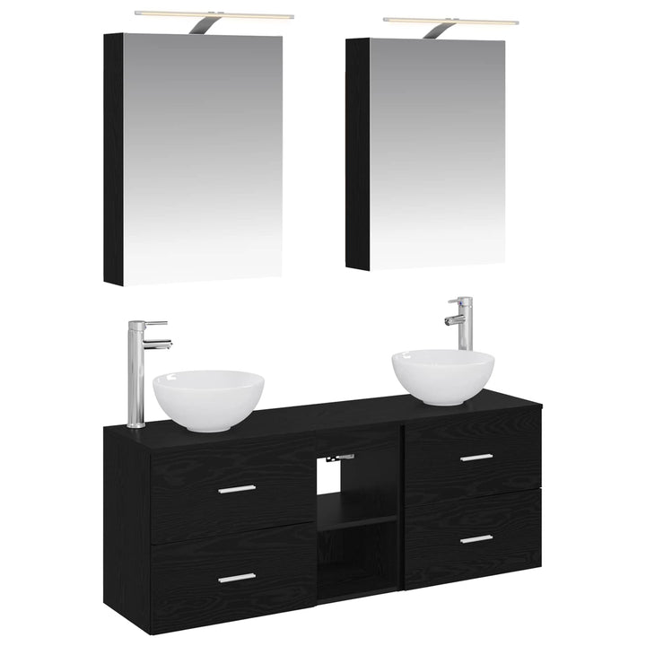 Badeværelsesskabsæt 5 pcs Sort eg 50 x 14,5 x 70 cm