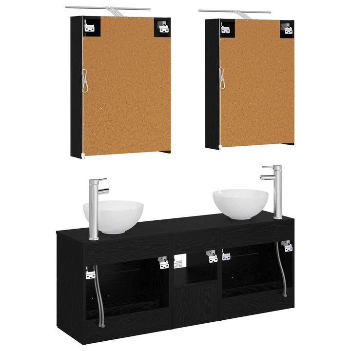 Badeværelsesskabsæt 5 pcs Sort eg 50 x 14,5 x 70 cm