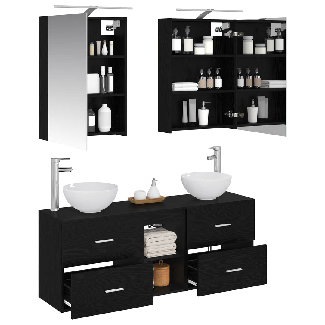 Badeværelsesskabsæt 5 pcs Sort eg 50 x 14,5 x 70 cm