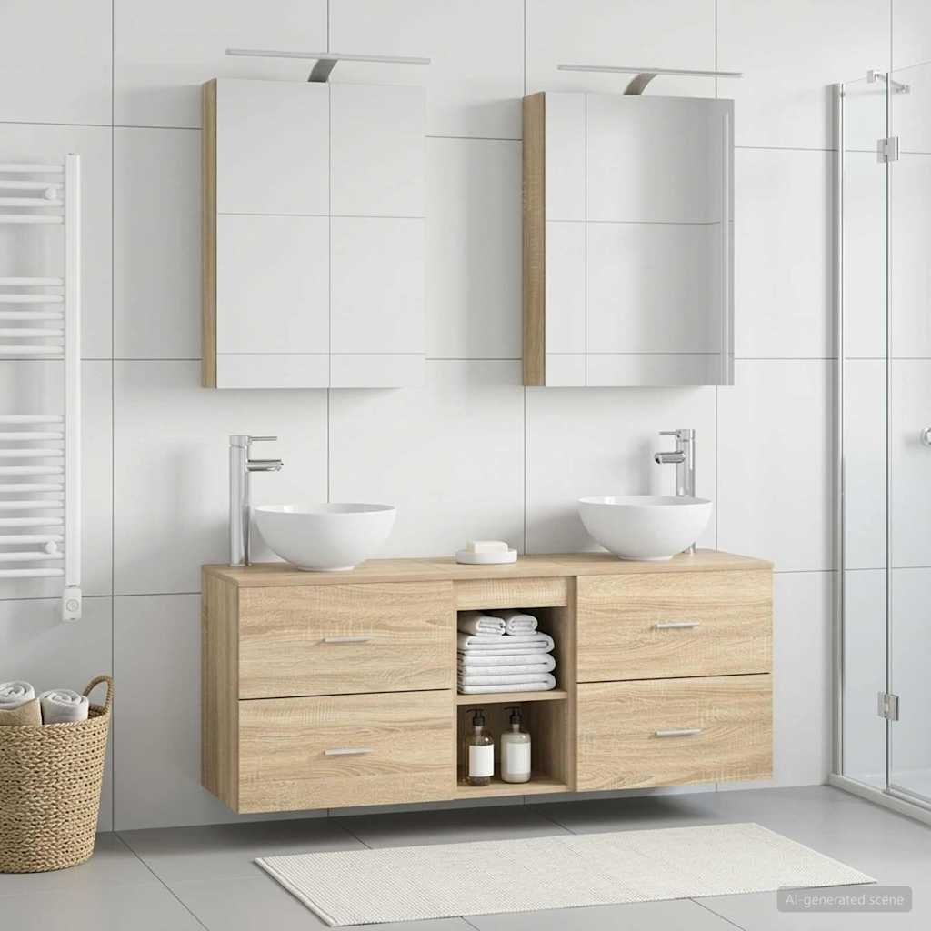 Badeværelsesskabsæt 5 pcs Sonoma-eg 50 x 14,5 x 70 cm