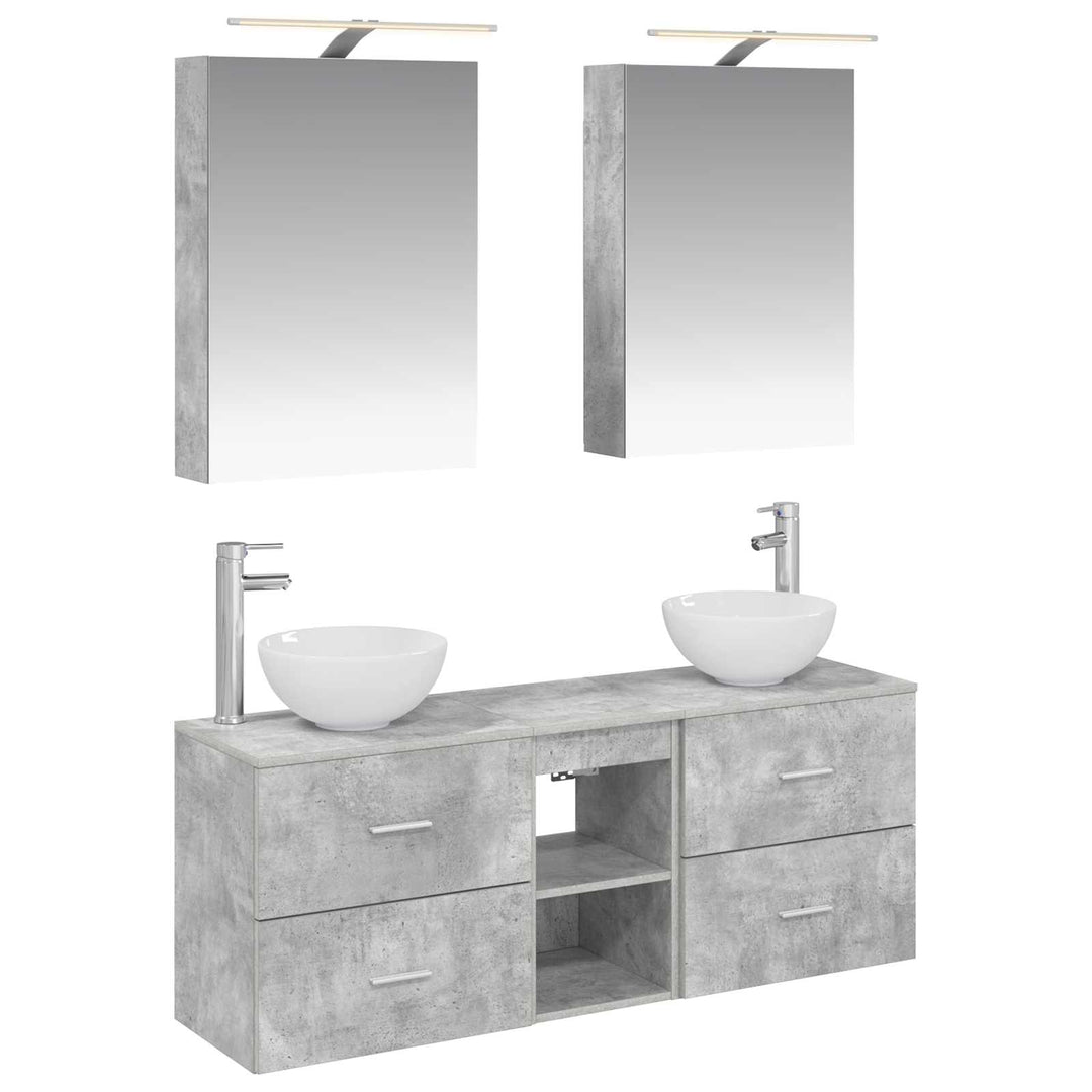 Badeværelsesskabsæt 5 pcs Betongrå 50 x 14,5 x 70 cm