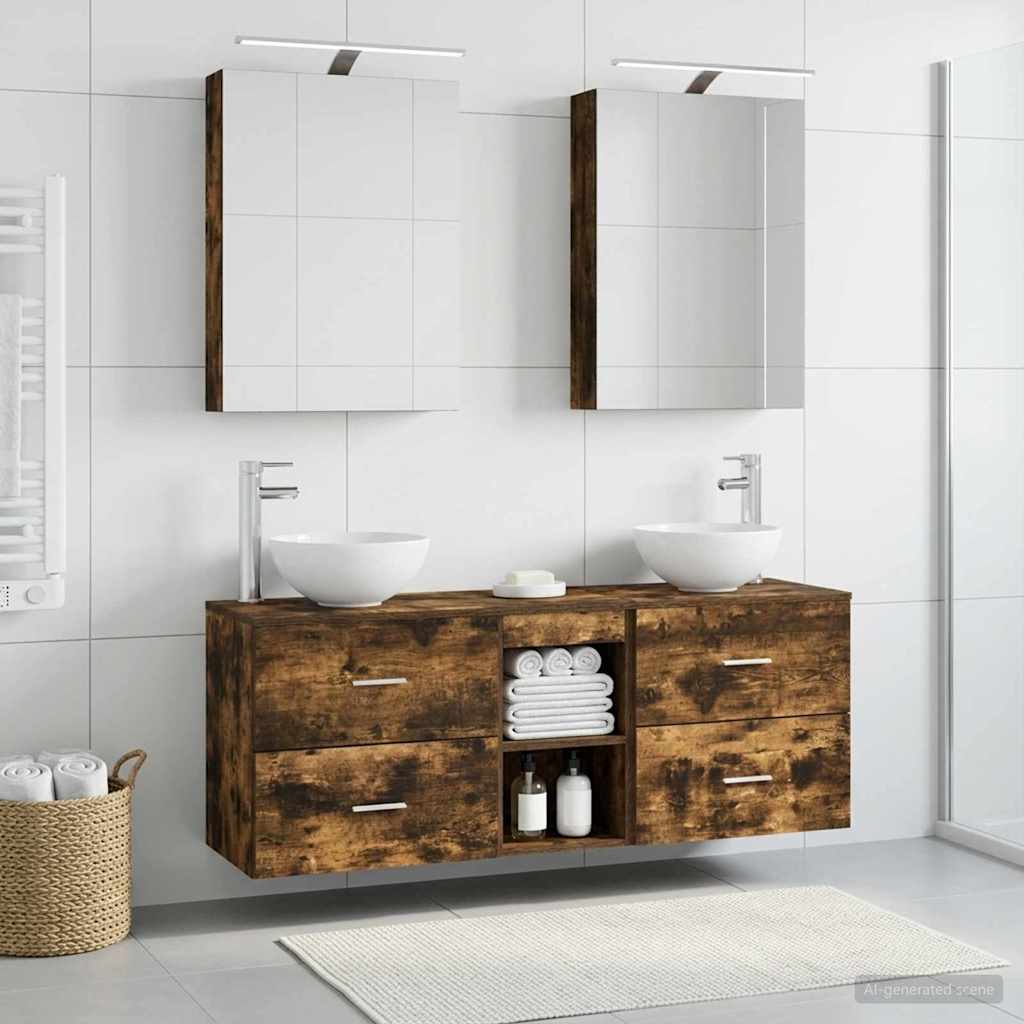 Badeværelsesskabsæt 5 pcs Røget eg 50 x 14,5 x 70 cm