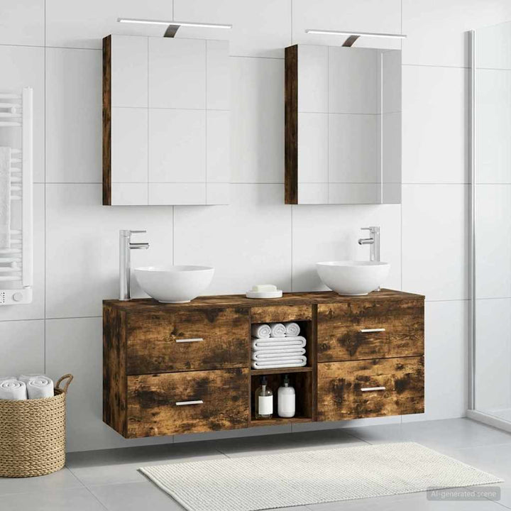 Badeværelsesskabsæt 5 pcs Røget eg 50 x 14,5 x 70 cm