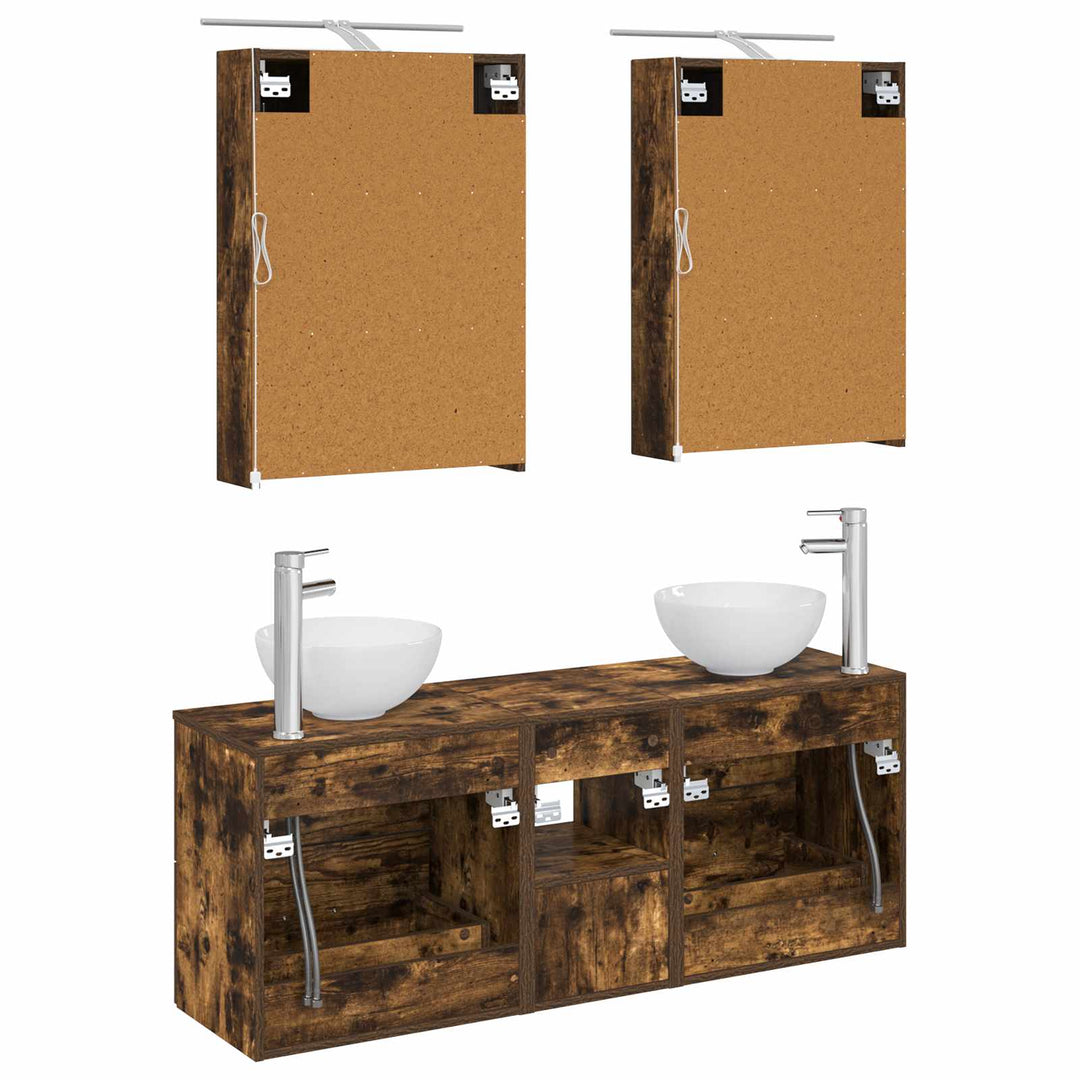 Badeværelsesskabsæt 5 pcs Røget eg 50 x 14,5 x 70 cm