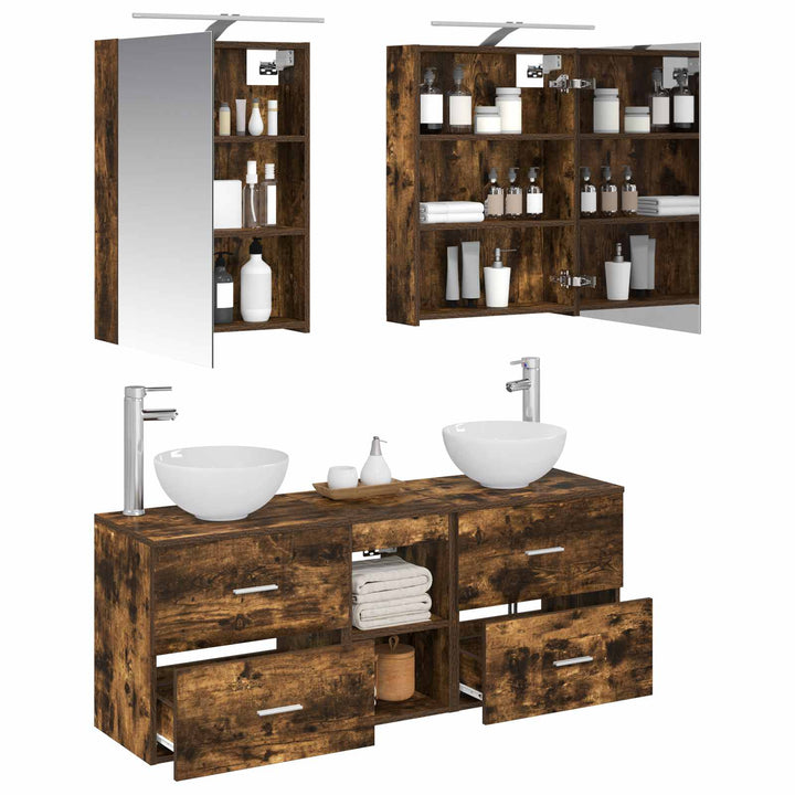 Badeværelsesskabsæt 5 pcs Røget eg 50 x 14,5 x 70 cm