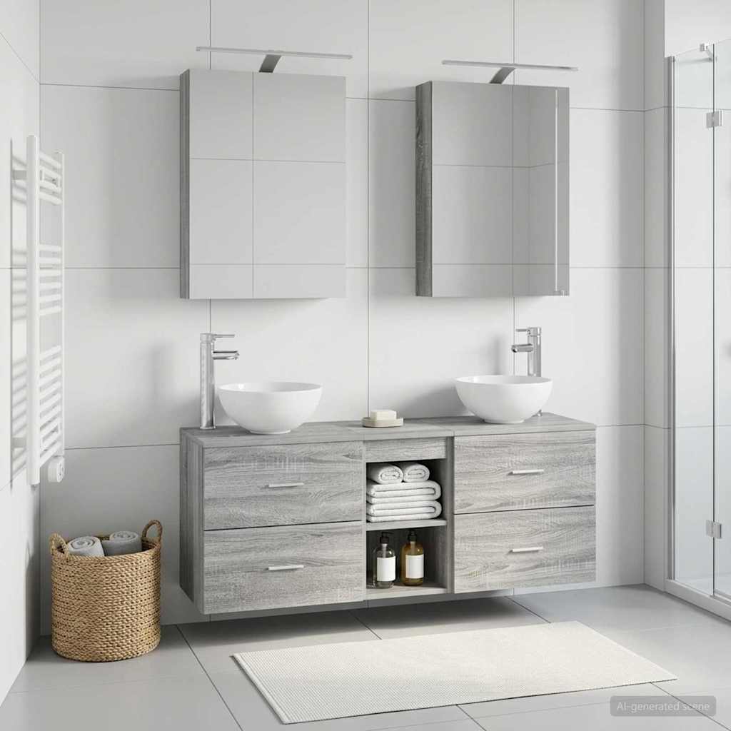 Badeværelsesskabsæt 5 pcs Grå Sonoma 50 x 14,5 x 70 cm