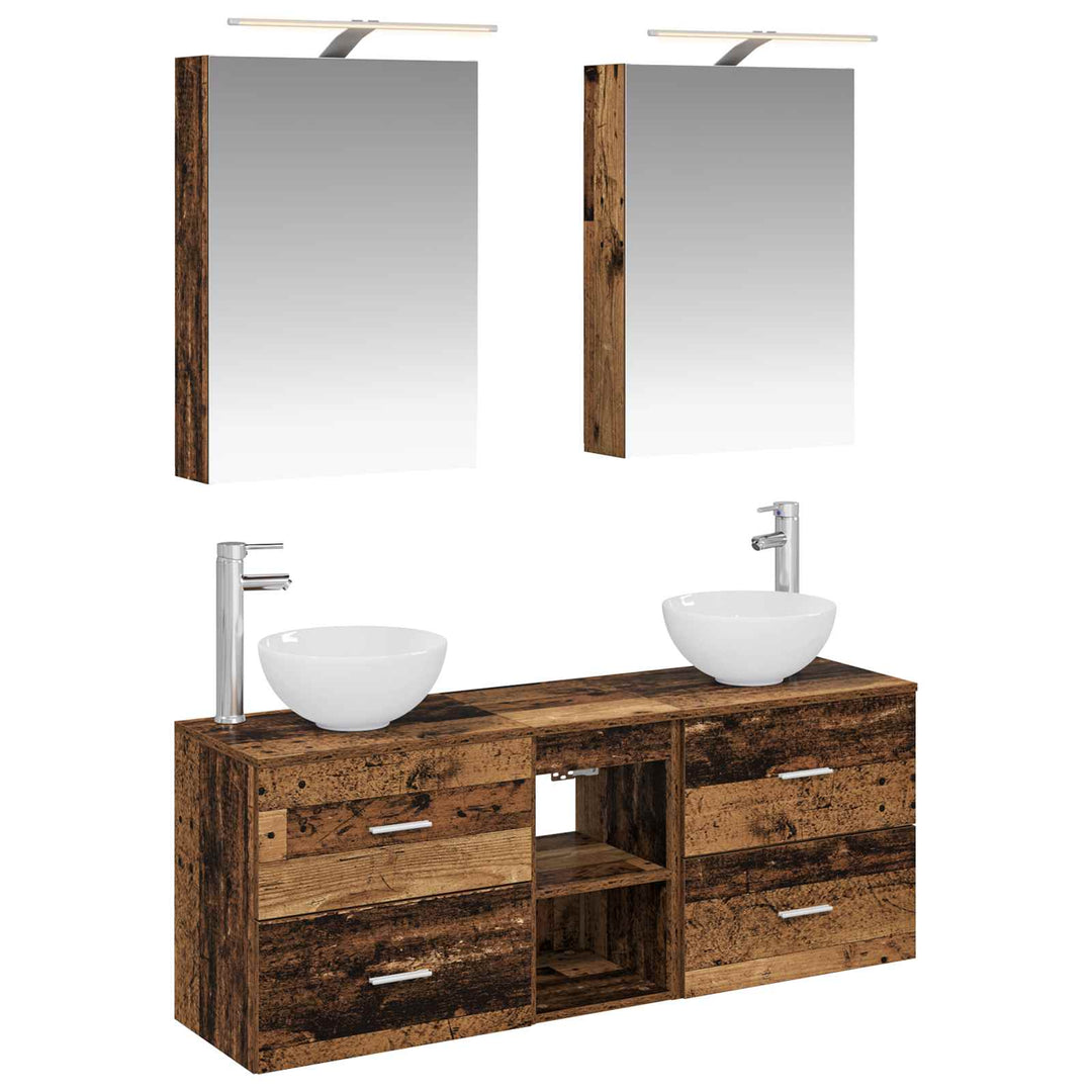 Badeværelsesskabsæt 5 pcs Gammelt træ 50 x 14,5 x 70 cm