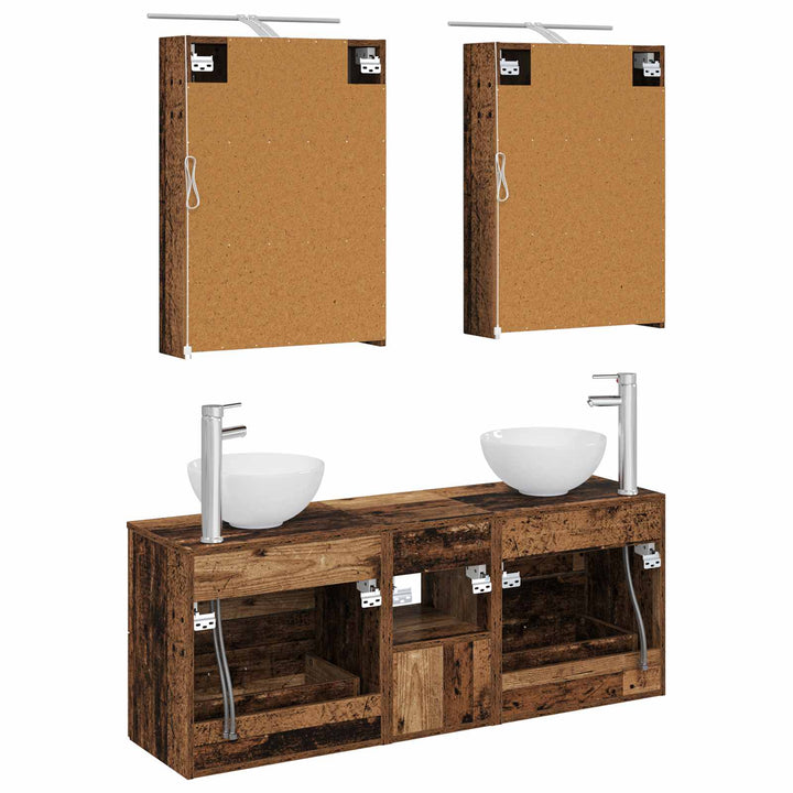 Badeværelsesskabsæt 5 pcs Gammelt træ 50 x 14,5 x 70 cm