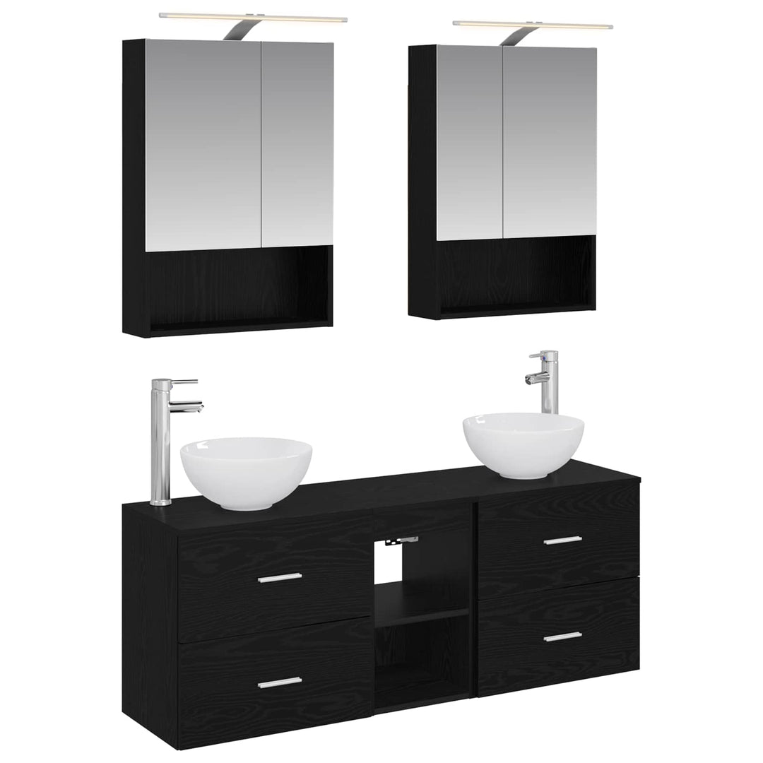 Badeværelsesskabsæt 5 pcs Sort eg 50 x 14,5 x 70 cm