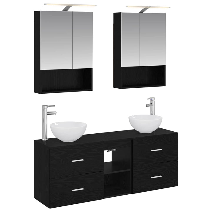Badeværelsesskabsæt 5 pcs Sort eg 50 x 14,5 x 70 cm