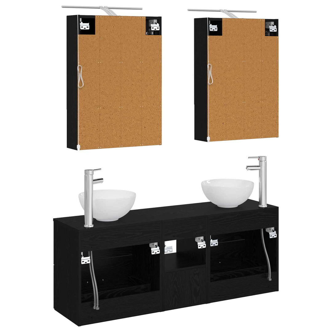 Badeværelsesskabsæt 5 pcs Sort eg 50 x 14,5 x 70 cm