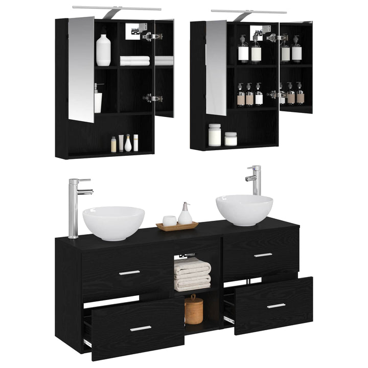 Badeværelsesskabsæt 5 pcs Sort eg 50 x 14,5 x 70 cm