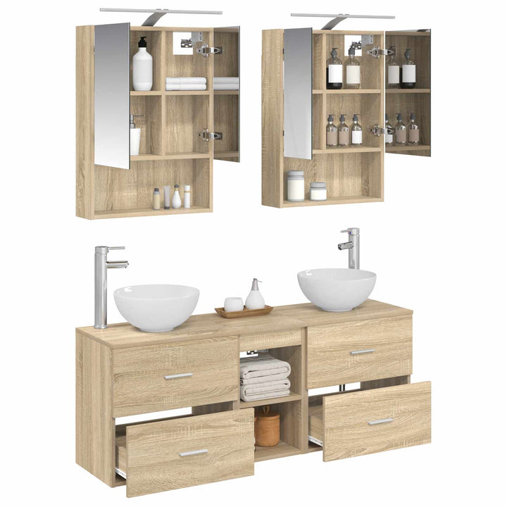 Badeværelsesskabsæt 5 pcs Sonoma-eg 50 x 14,5 x 70 cm