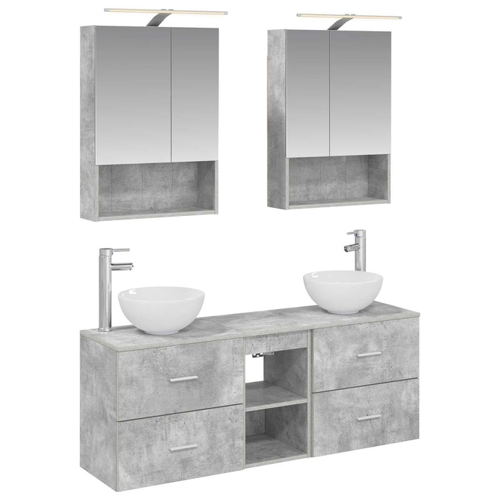 Badeværelsesskabsæt 5 pcs Betongrå 50 x 14,5 x 70 cm