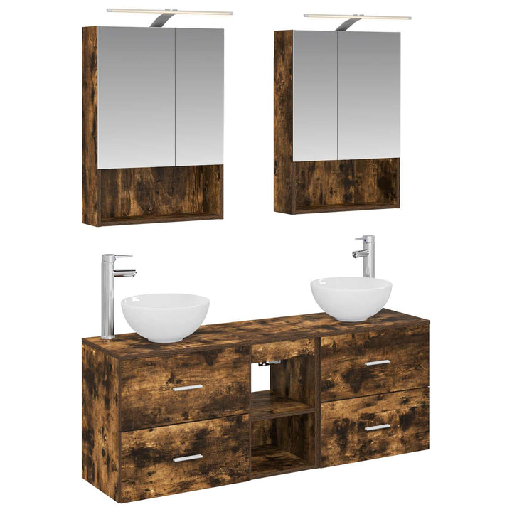Badeværelsesskabsæt 5 pcs Røget eg 50 x 14,5 x 70 cm