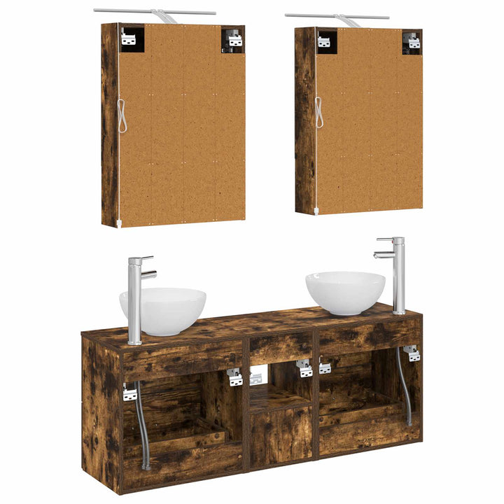 Badeværelsesskabsæt 5 pcs Røget eg 50 x 14,5 x 70 cm
