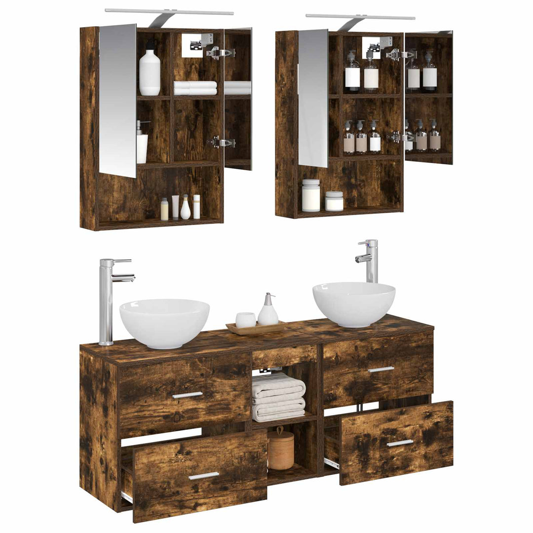 Badeværelsesskabsæt 5 pcs Røget eg 50 x 14,5 x 70 cm