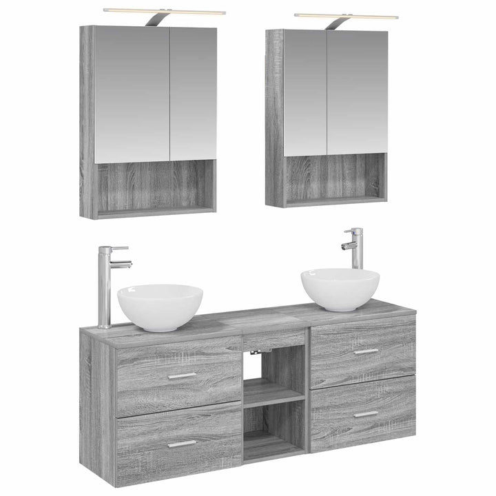 Badeværelsesskabsæt 5 pcs Grå Sonoma 50 x 14,5 x 70 cm