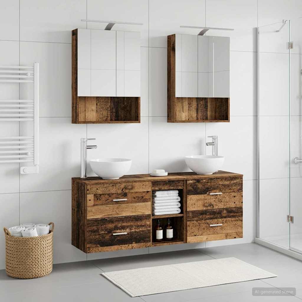 Badeværelsesskabsæt 5 pcs Gammelt træ 50 x 14,5 x 70 cm