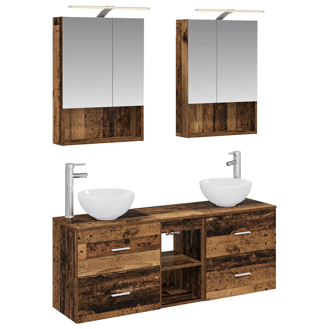 Badeværelsesskabsæt 5 pcs Gammelt træ 50 x 14,5 x 70 cm