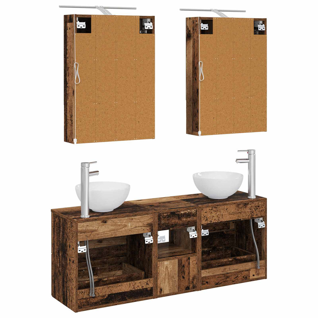 Badeværelsesskabsæt 5 pcs Gammelt træ 50 x 14,5 x 70 cm