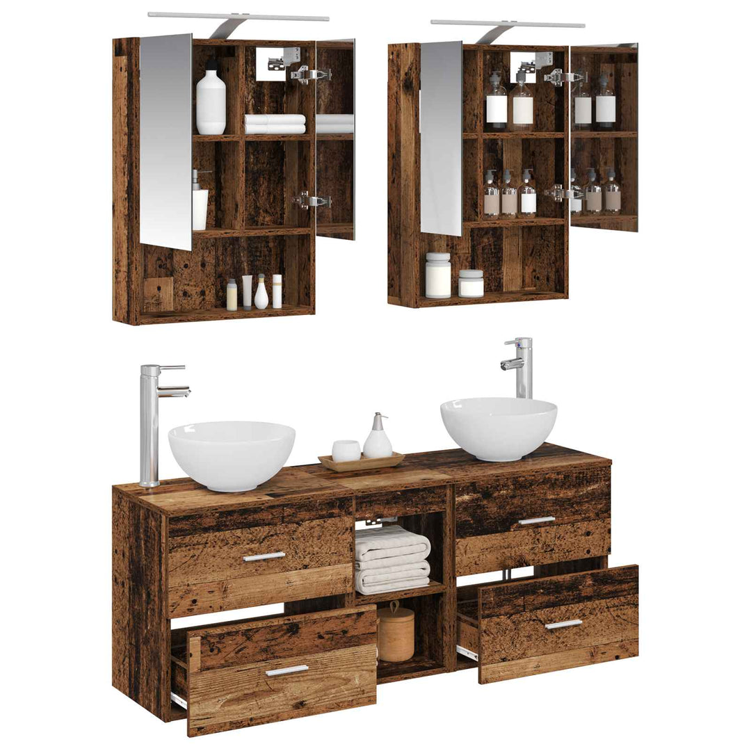 Badeværelsesskabsæt 5 pcs Gammelt træ 50 x 14,5 x 70 cm