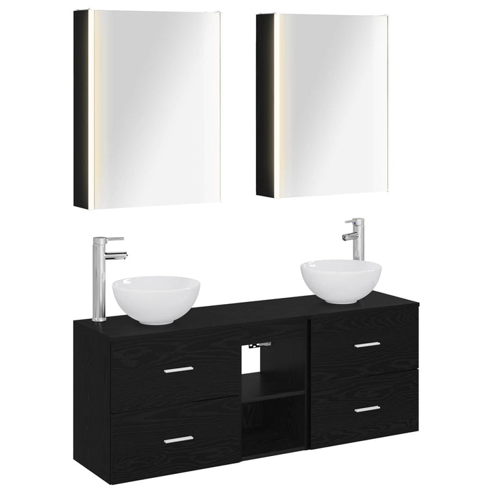Badeværelsesskabsæt 5 pcs Sort eg 53 x 15,5 x 70 cm