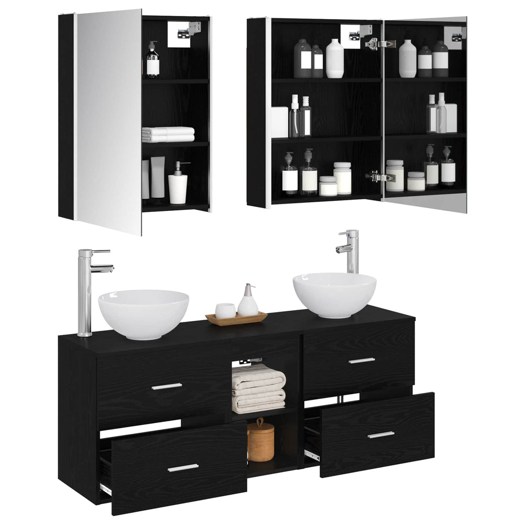 Badeværelsesskabsæt 5 pcs Sort eg 53 x 15,5 x 70 cm