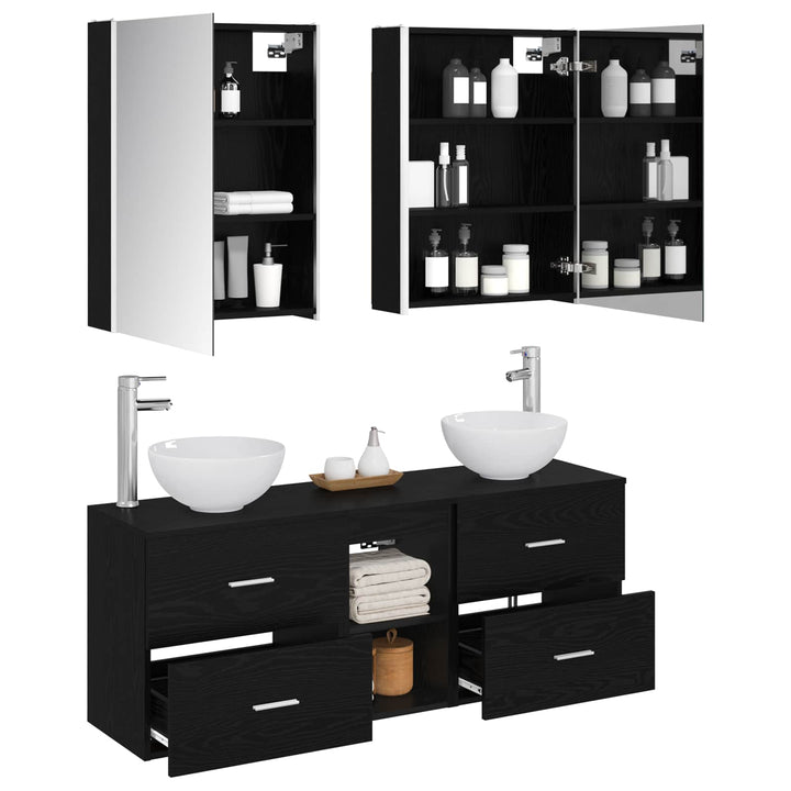 Badeværelsesskabsæt 5 pcs Sort eg 53 x 15,5 x 70 cm