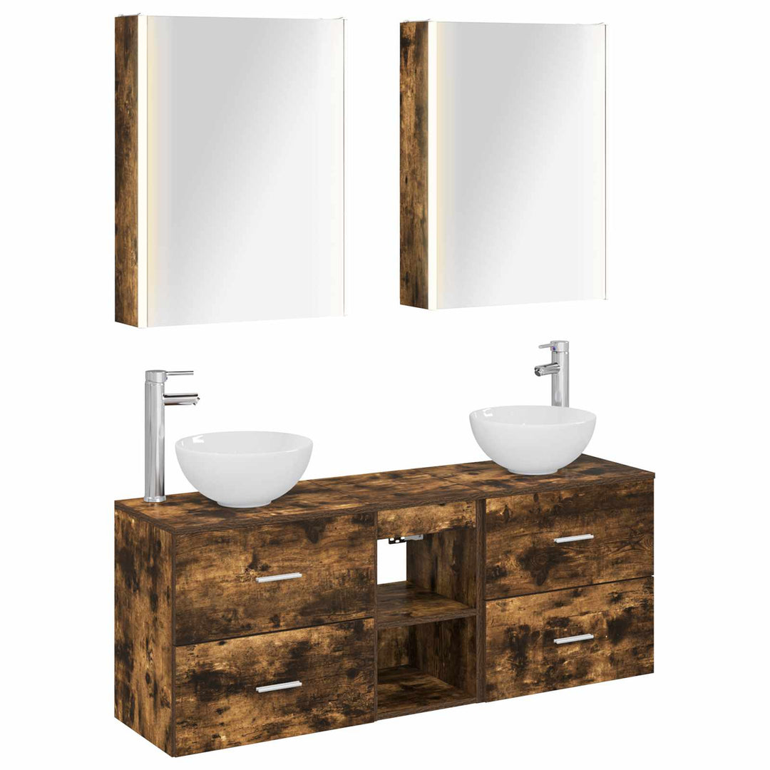 Badeværelsesskabsæt 5 pcs Røget eg 53 x 15,5 x 70 cm