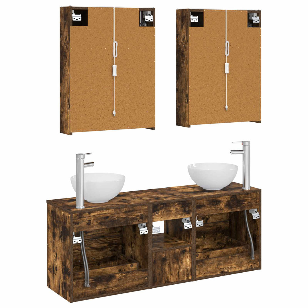 Badeværelsesskabsæt 5 pcs Røget eg 53 x 15,5 x 70 cm